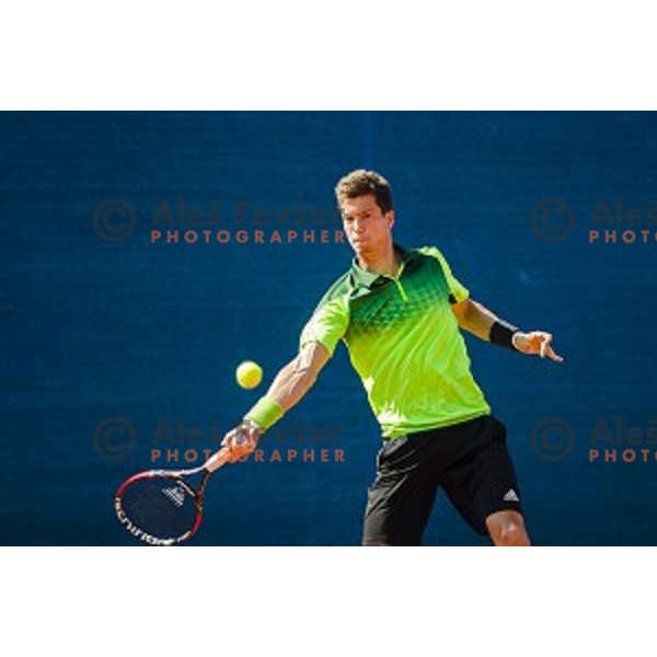 Aljaz Bedene of Slovenia in action during first qualifying match of 25. Vegeta Croatia Open Umag-ATP World Tour, played in ATP Stadion Umag, Umag, Croatia, on July 19, 2014