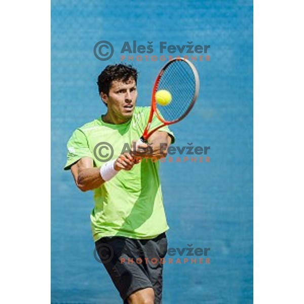 Tomislav Ternar of Slovenia in action during first qualifying match of 25. Vegeta Croatia Open Umag-ATP World Tour, played in ATP Stadion Umag, Umag, Croatia, on July 19, 2014
