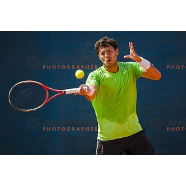 Tomislav Ternar of Slovenia in action during first qualifying match of 25. Vegeta Croatia Open Umag-ATP World Tour, played in ATP Stadion Umag, Umag, Croatia, on July 19, 2014