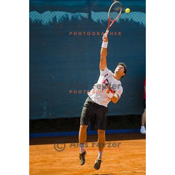 Tomislav Ternar of Slovenia in action during first qualifying match of 25. Vegeta Croatia Open Umag-ATP World Tour, played in ATP Stadion Umag, Umag, Croatia, on July 19, 2014