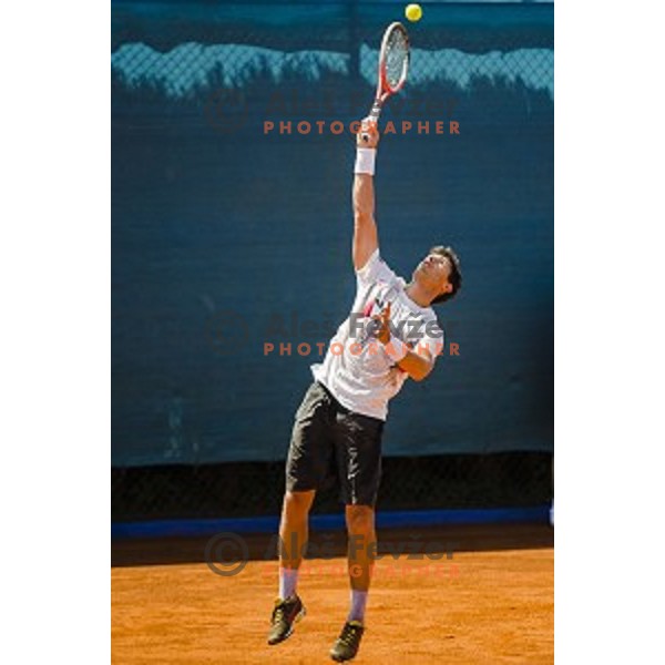 Tomislav Ternar of Slovenia in action during first qualifying match of 25. Vegeta Croatia Open Umag-ATP World Tour, played in ATP Stadion Umag, Umag, Croatia, on July 19, 2014