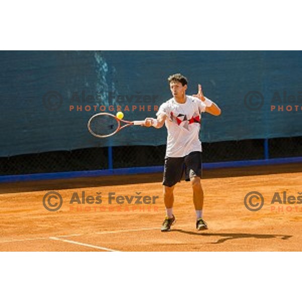 Tomislav Ternar of Slovenia in action during first qualifying match of 25. Vegeta Croatia Open Umag-ATP World Tour, played in ATP Stadion Umag, Umag, Croatia, on July 19, 2014