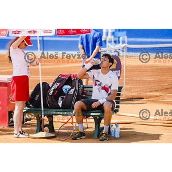 Tomislav Ternar of Slovenia in action during first qualifying match of 25. Vegeta Croatia Open Umag-ATP World Tour, played in ATP Stadion Umag, Umag, Croatia, on July 19, 2014
