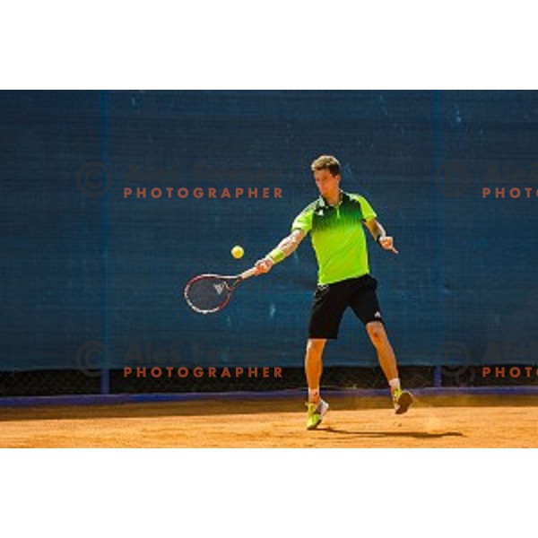 Aljaz Bedene of Slovenia in action during first qualifying match of 25. Vegeta Croatia Open Umag-ATP World Tour, played in ATP Stadion Umag, Umag, Croatia, on July 19, 2014