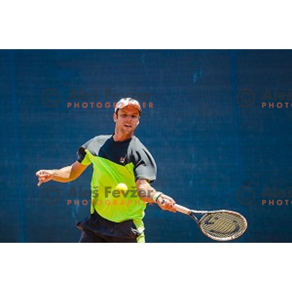 Horacio Zeballos of Argentina in action during first qualifying match of 25. Vegeta Croatia Open Umag-ATP World Tour, played in ATP Stadion Umag, Umag, Croatia, on July 19, 2014