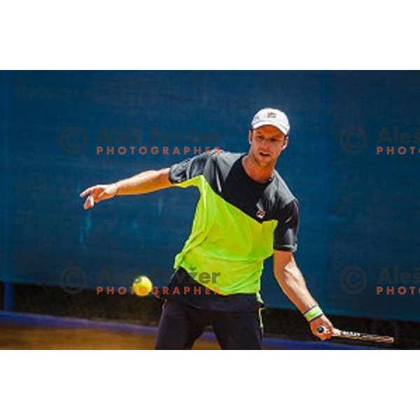Horacio Zeballos of Argentina in action during first qualifying match of 25. Vegeta Croatia Open Umag-ATP World Tour, played in ATP Stadion Umag, Umag, Croatia, on July 19, 2014
