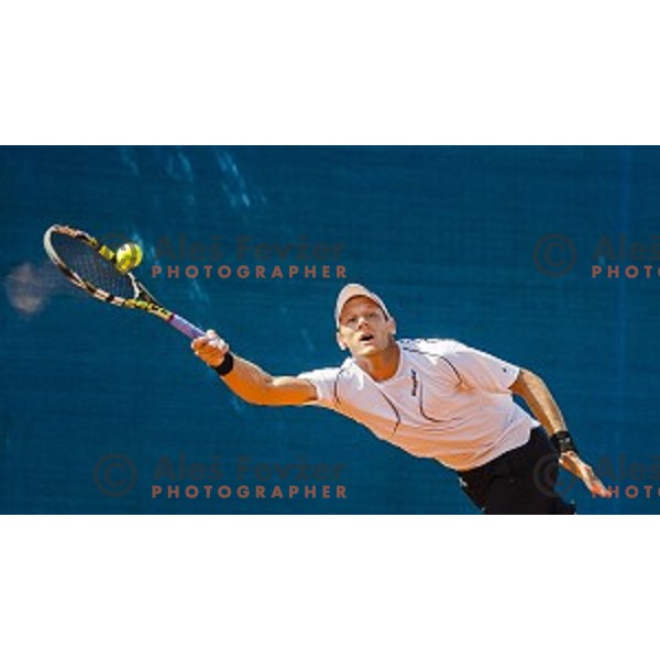 Viktor Galovic of Croatia in action during first qualifying match of 25. Vegeta Croatia Open Umag-ATP World Tour, played in ATP Stadion Umag, Umag, Croatia, on July 19, 2014