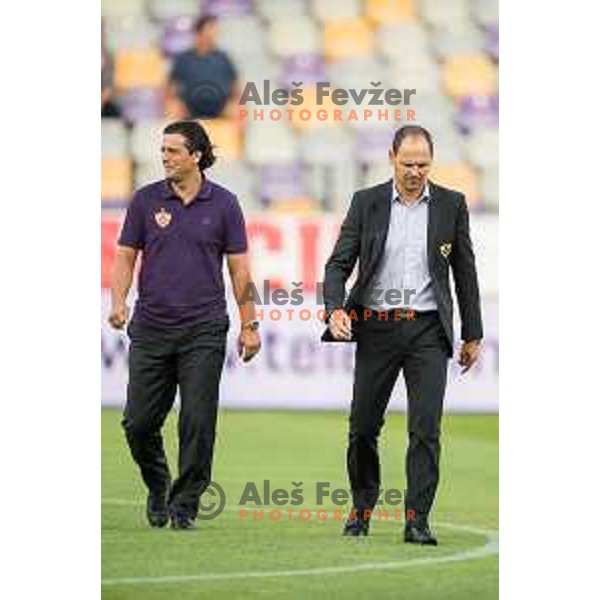Zlatko Zahovic, Ante Simundza (L-R) in action during football match NK Maribor - NK Rudar Velenje, round 1 of Prva liga Telekom Slovenije 2014-2015, Ljudski Vrt, Maribor, 19.7.2014