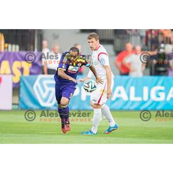 Marcos Tavares, Ivan Knezovic in action during football match NK Maribor - NK Rudar Velenje, round 1 of Prva liga Telekom Slovenije 2014-2015, Ljudski Vrt, Maribor, 19.7.2014