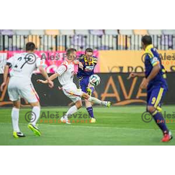 Aljaz Krefl, Agim Ibraimi (L-R) in action during football match NK Maribor - NK Rudar Velenje, round 1 of Prva liga Telekom Slovenije 2014-2015, Ljudski Vrt, Maribor, 19.7.2014