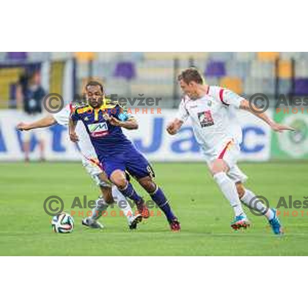Marcos Tavares, Ivan Knezovic in action during football match NK Maribor - NK Rudar Velenje, round 1 of Prva liga Telekom Slovenije 2014-2015, Ljudski Vrt, Maribor, 19.7.2014