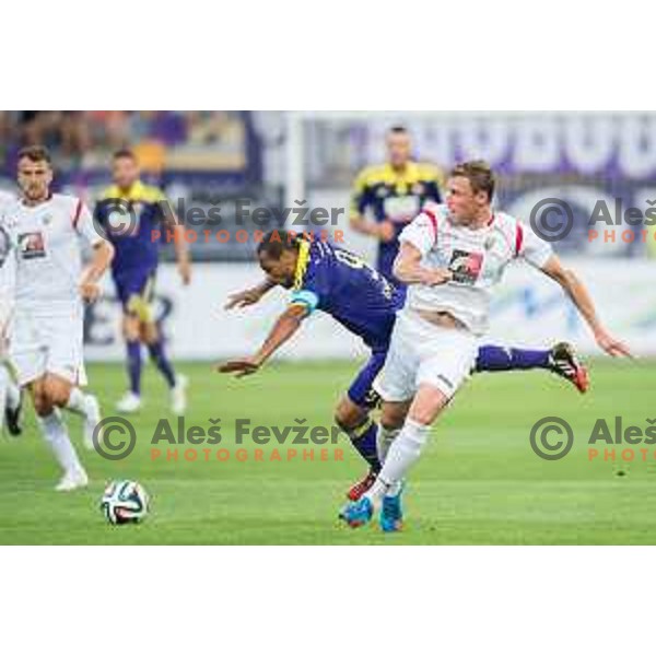 Marcos Tavares, Ivan Knezovic in action during football match NK Maribor - NK Rudar Velenje, round 1 of Prva liga Telekom Slovenije 2014-2015, Ljudski Vrt, Maribor, 19.7.2014
