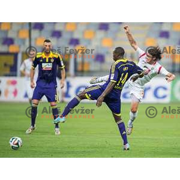 Mendy, Denis Klinar in action during football match NK Maribor - NK Rudar Velenje, round 1 of Prva liga Telekom Slovenije 2014-2015, Ljudski Vrt, Maribor, 19.7.2014