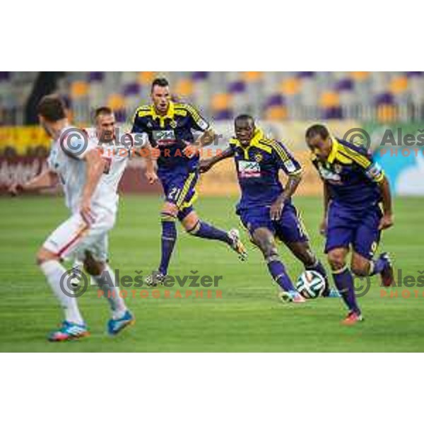 Amir Dermisevic, Mendy, Marcos Tavares in action during football match NK Maribor - NK Rudar Velenje, round 1 of Prva liga Telekom Slovenije 2014-2015, Ljudski Vrt, Maribor, 19.7.2014