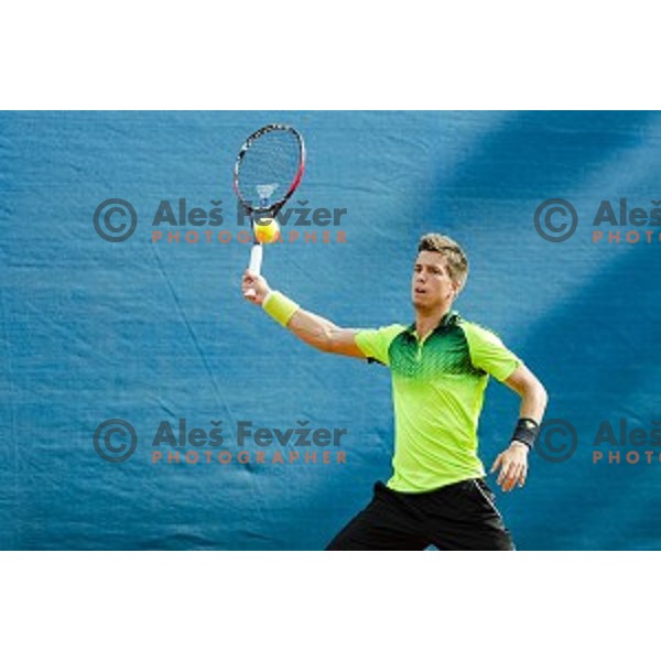 Aljaz Bedene of Slovenia in action during final qualifying match of 25. Vegeta Croatia Open Umag-ATP World Tour, played in ATP Stadion Umag, Umag, Croatia, on July 21, 2014