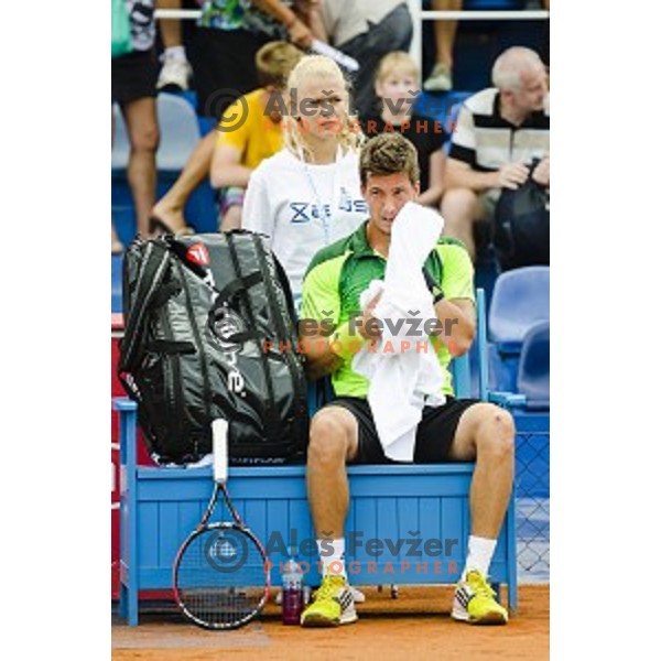 Aljaz Bedene of Slovenia in action during final qualifying match of 25. Vegeta Croatia Open Umag-ATP World Tour, played in ATP Stadion Umag, Umag, Croatia, on July 21, 2014