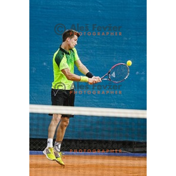 Aljaz Bedene of Slovenia in action during final qualifying match of 25. Vegeta Croatia Open Umag-ATP World Tour, played in ATP Stadion Umag, Umag, Croatia, on July 21, 2014