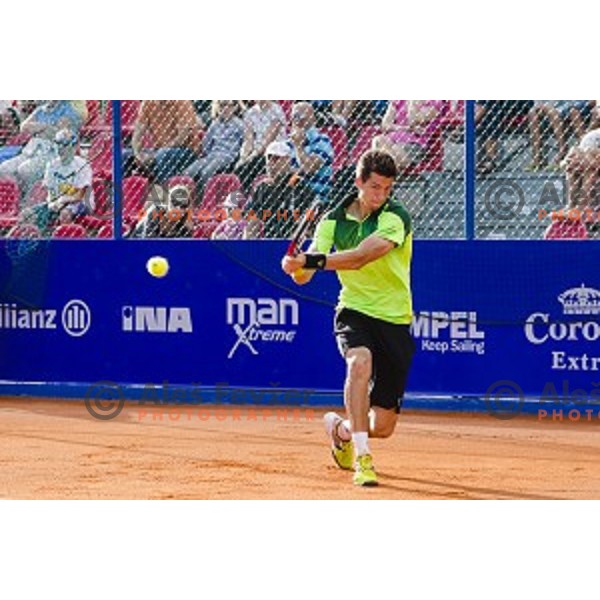 Aljaz Bedene of Slovenia in action during final qualifying match of 25. Vegeta Croatia Open Umag-ATP World Tour, played in ATP Stadion Umag, Umag, Croatia, on July 21, 2014