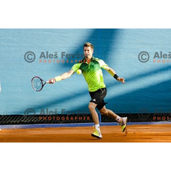 Aljaz Bedene of Slovenia in action during final qualifying match of 25. Vegeta Croatia Open Umag-ATP World Tour, played in ATP Stadion Umag, Umag, Croatia, on July 21, 2014