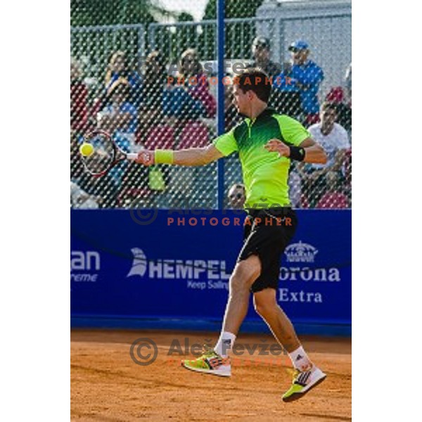 Aljaz Bedene of Slovenia in action during final qualifying match of 25. Vegeta Croatia Open Umag-ATP World Tour, played in ATP Stadion Umag, Umag, Croatia, on July 21, 2014