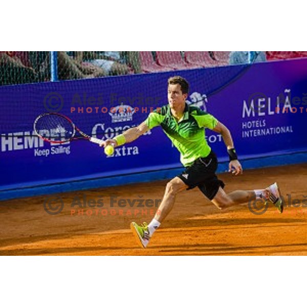 Aljaz Bedene of Slovenia in action during final qualifying match of 25. Vegeta Croatia Open Umag-ATP World Tour, played in ATP Stadion Umag, Umag, Croatia, on July 21, 2014