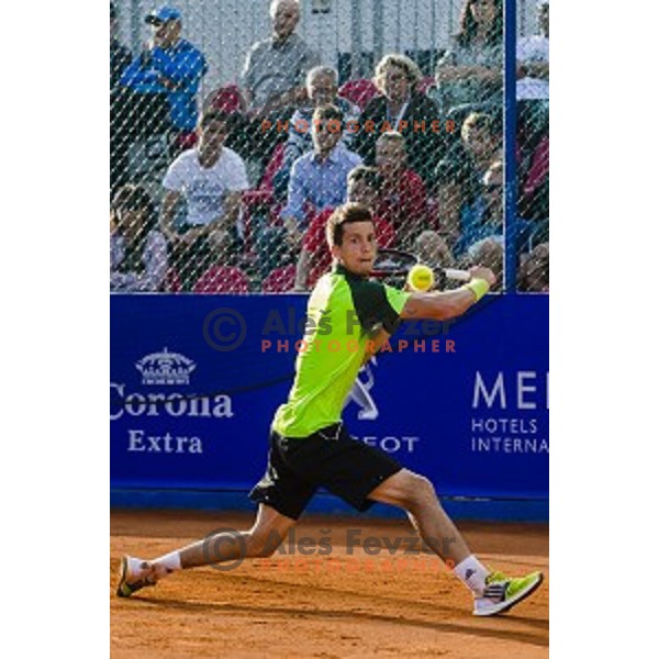 Aljaz Bedene of Slovenia in action during final qualifying match of 25. Vegeta Croatia Open Umag-ATP World Tour, played in ATP Stadion Umag, Umag, Croatia, on July 21, 2014