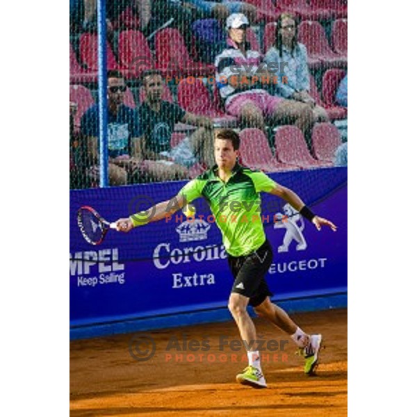 Aljaz Bedene of Slovenia in action during final qualifying match of 25. Vegeta Croatia Open Umag-ATP World Tour, played in ATP Stadion Umag, Umag, Croatia, on July 21, 2014