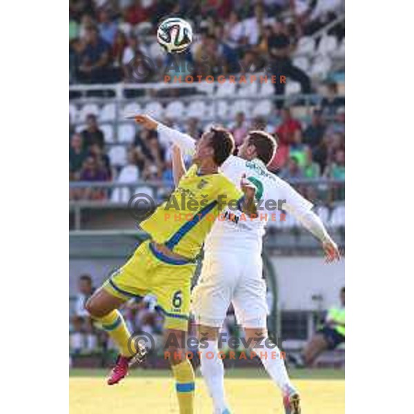 action during football match Zavrc-Domzale in round 3 of Prva liga Telekom Slovenije, played at Ptuj on August 1, 2014