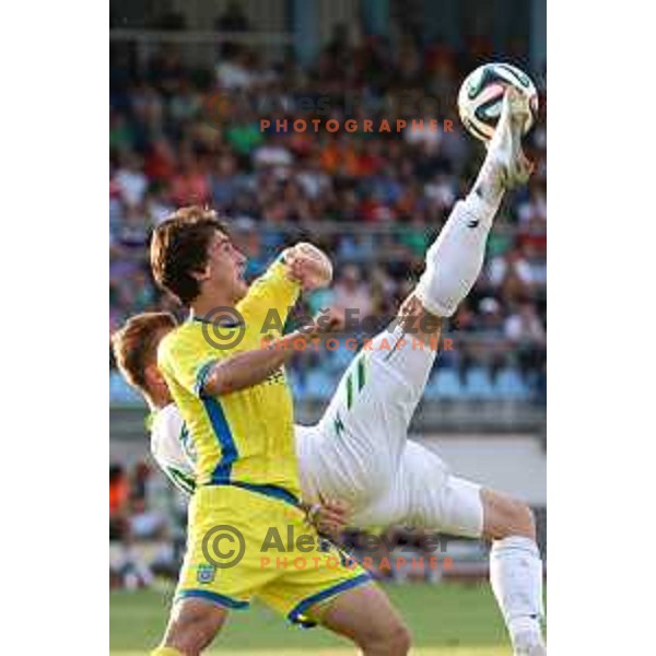 action during football match Zavrc-Domzale in round 3 of Prva liga Telekom Slovenije, played at Ptuj on August 1, 2014