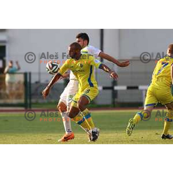 action during football match Zavrc-Domzale in round 3 of Prva liga Telekom Slovenije, played at Ptuj on August 1, 2014