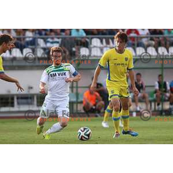 action during football match Zavrc-Domzale in round 3 of Prva liga Telekom Slovenije, played at Ptuj on August 1, 2014