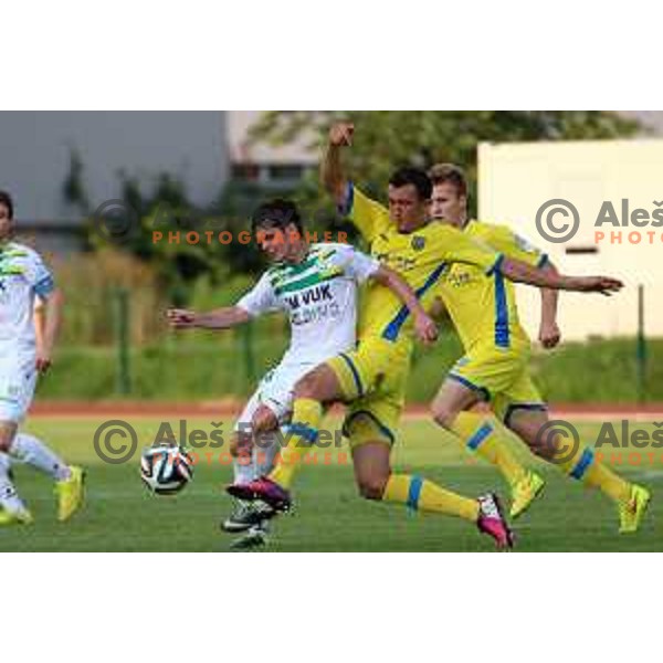 action during football match Zavrc-Domzale in round 3 of Prva liga Telekom Slovenije, played at Ptuj on August 1, 2014