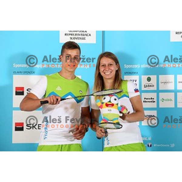 Andraz Krapez, Katarina Beton, Badminton Team of Slovenia for Youth Olympic Games in Nanjing (China) during official presentation in Hotel Terme, Zrece, Slovenia on August 5,2014