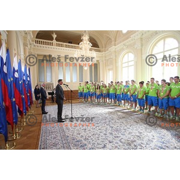 Reception for Slovenia youth Olympic team from Nanjing 2014 games held by President of Slovenia Borut Pahor in Ljubljana, Slovenia on September 8, 2104