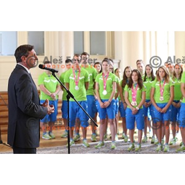 Reception for Slovenia youth Olympic team from Nanjing 2014 games held by President of Slovenia Borut Pahor in Ljubljana, Slovenia on September 8, 2104