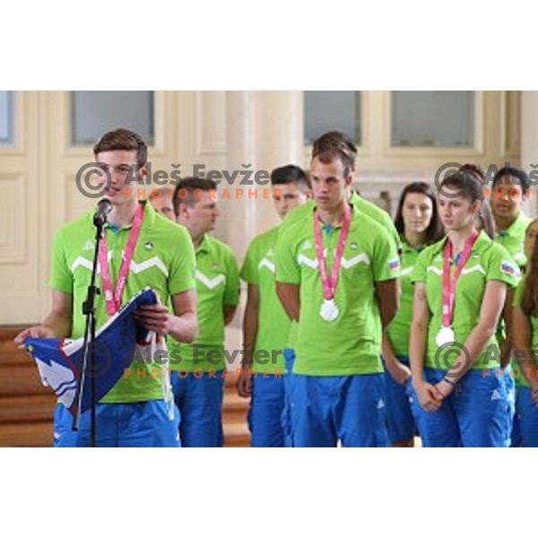 Reception for Slovenia youth Olympic team from Nanjing 2014 games held by President of Slovenia Borut Pahor in Ljubljana, Slovenia on September 8, 2104
