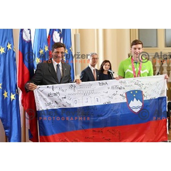 Reception for Slovenia youth Olympic team from Nanjing 2014 games held by President of Slovenia Borut Pahor in Ljubljana, Slovenia on September 8, 2104