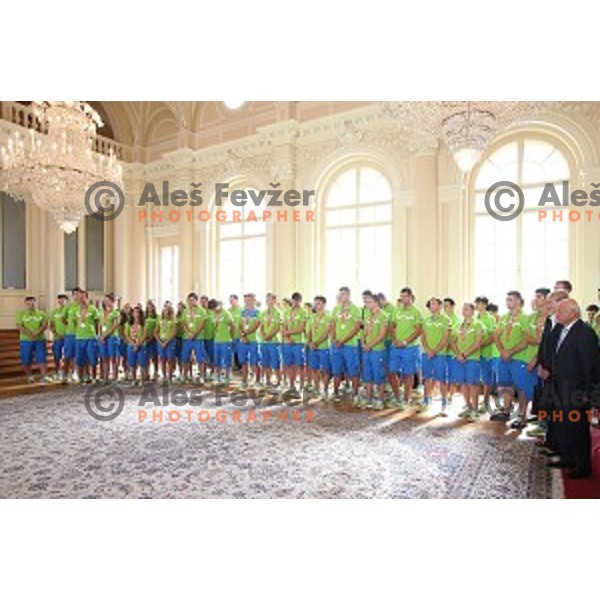 Reception for Slovenia youth Olympic team from Nanjing 2014 games held by President of Slovenia Borut Pahor in Ljubljana, Slovenia on September 8, 2104