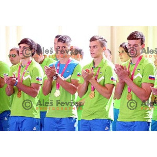 Reception for Slovenia youth Olympic team from Nanjing 2014 games held by President of Slovenia Borut Pahor in Ljubljana, Slovenia on September 8, 2104