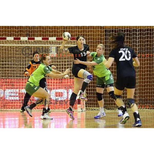 of Krim Mercator in action during Final of Vinko Kandija Memorial handball tournament between RK Krim Mercator and RK Gen I Zagorje, played in Galjevica Hall, Ljubljana, Slovenia on September 13, 2014