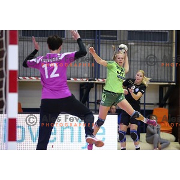 of Krim Mercator in action during Final of Vinko Kandija Memorial handball tournament between RK Krim Mercator and RK Gen I Zagorje, played in Galjevica Hall, Ljubljana, Slovenia on September 13, 2014