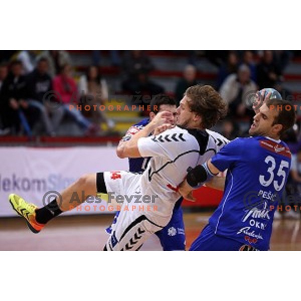 of RK Celje Pivovarna Lasko in action during handball match Slovan-Celje Pivovarna Lasko, played in Kodeljevo Hall, Ljubljana on September 13, 2014