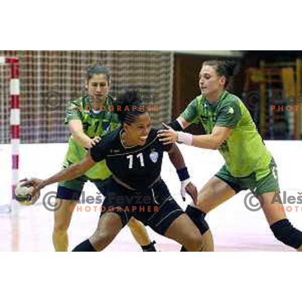 of Krim Mercator in action during Final of Vinko Kandija Memorial handball tournament between RK Krim Mercator and RK Gen I Zagorje, played in Galjevica Hall, Ljubljana, Slovenia on September 13, 2014