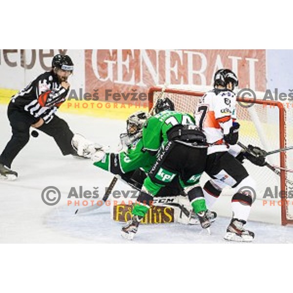 Andy Chiodo in action during ice hockey match Olimpija - Znojmo, EBEL League, Tivoli , Ljubljana, 19.09.2014