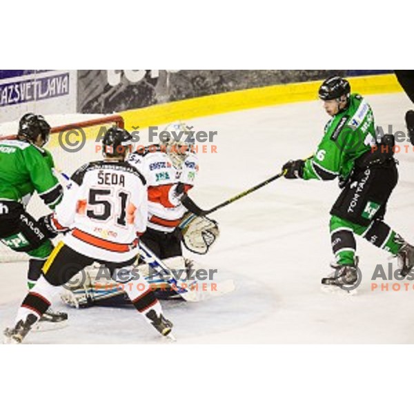Ales Music in action during ice hockey match Olimpija - Znojmo, EBEL League, Tivoli , Ljubljana, 19.09.2014
