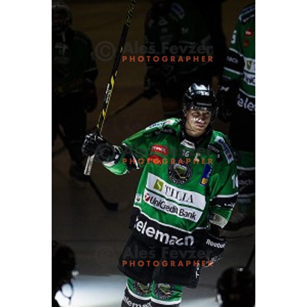 Ales Music in action during ice hockey match Olimpija - Znojmo, EBEL League, Tivoli , Ljubljana, 19.09.2014
