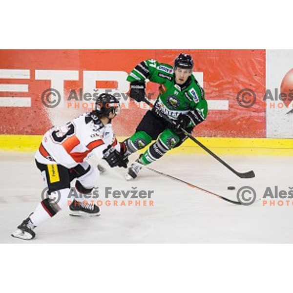 Matt White in action during ice hockey match Olimpija - Znojmo, EBEL League, Tivoli , Ljubljana, 19.09.2014