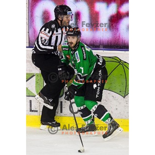 Tadej Snoj in action during ice hockey match Olimpija - Znojmo, EBEL League, Tivoli , Ljubljana, 19.09.2014