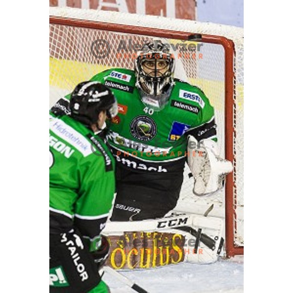 Andy Chiodo in action during ice hockey match Olimpija - Znojmo, EBEL League, Tivoli , Ljubljana, 19.09.2014
