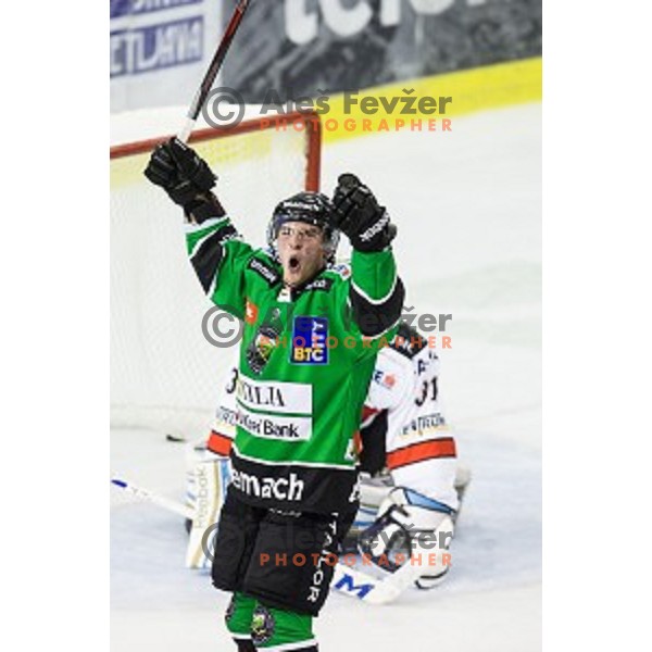 Hunter Bishop in action during ice hockey match Olimpija - Znojmo, EBEL League, Tivoli , Ljubljana, 19.09.2014